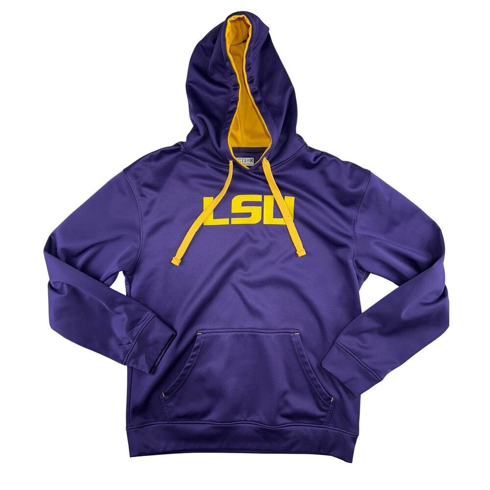 LSU Tigers Section 101 Majestic Purple Hoodie Sweatshirt Mens M 38/40 Pullover